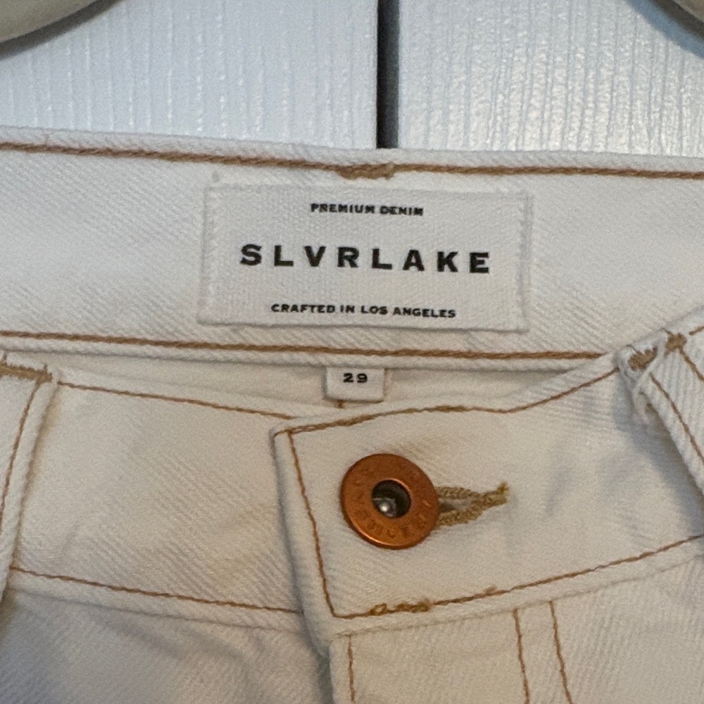 SLVRLAKE White Denim Jeans with Tan Stitching